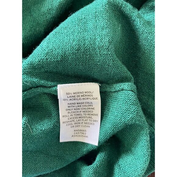 Womens Turtleneck Sweater XL Green Merino Wool Blend Minimalist Knit Top - Picture 5 of 5